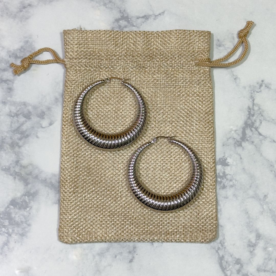 textured hoop earrings silver