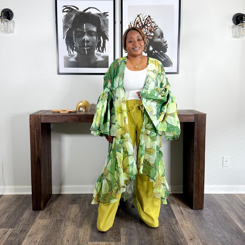 Sheer Balloon Sleeve Duster | Green
