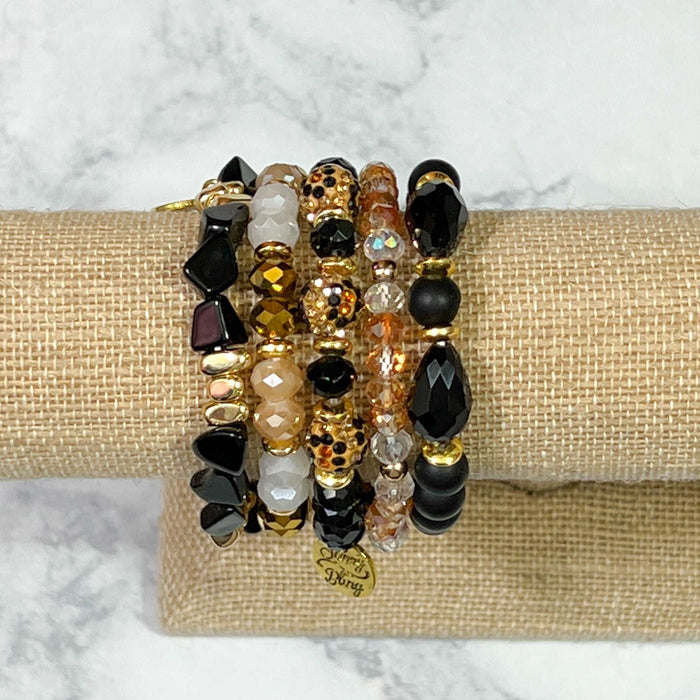 Black Gold Tan Leo Bracelet Stack