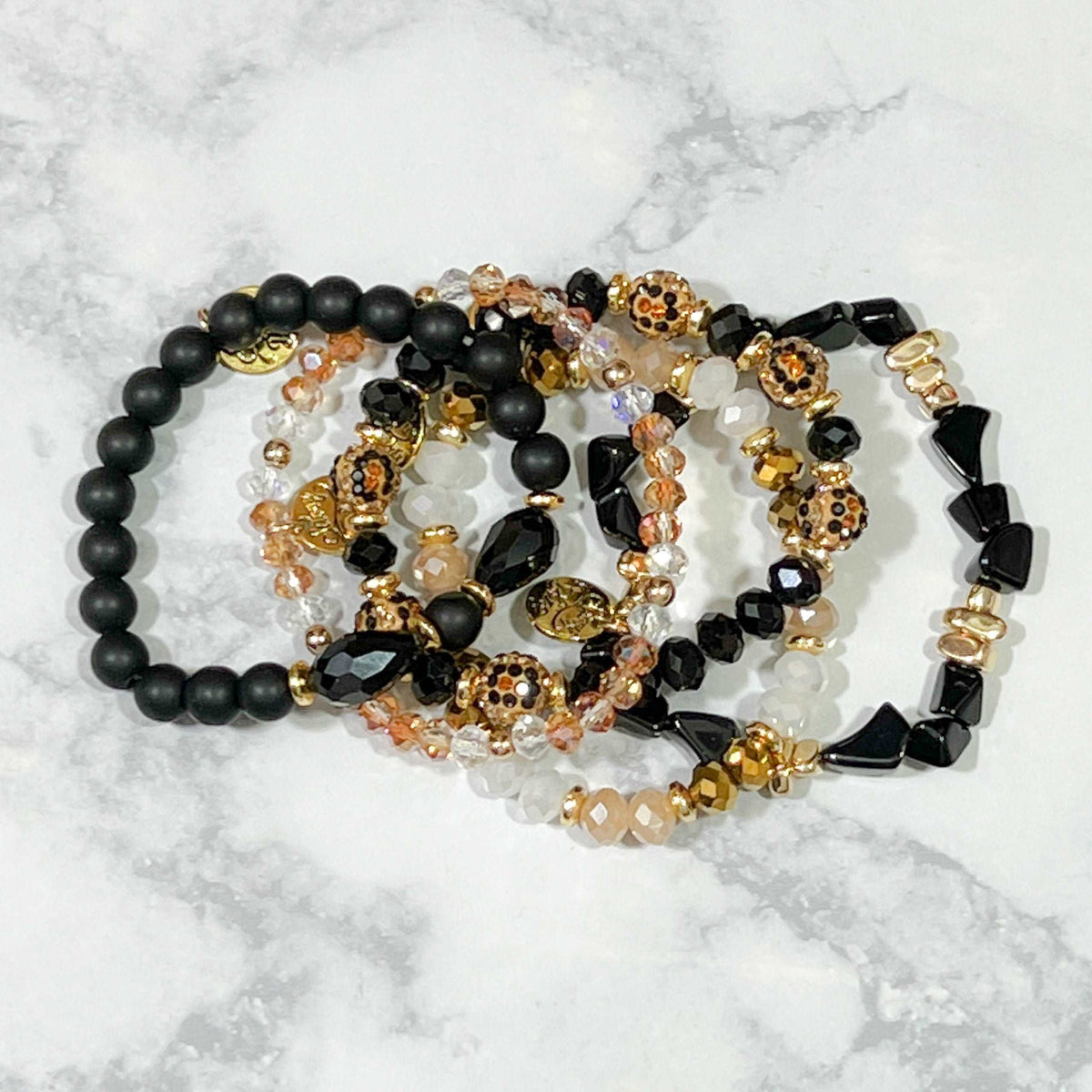 Black Gold Tan Leo Bracelet Stack