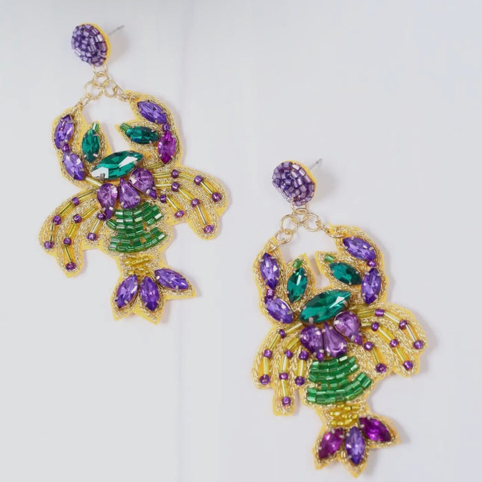 Mardi Gras Jeweled Crawfish Earrings 