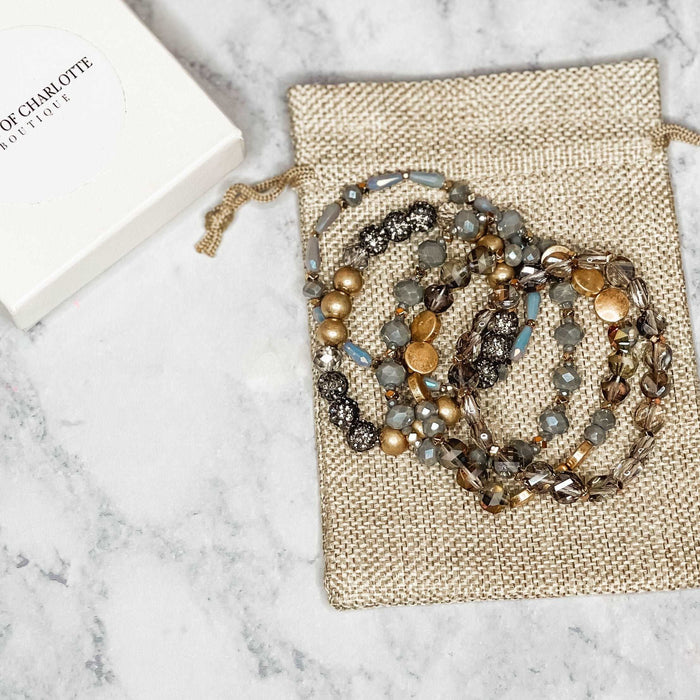 'Shimmer' Beaded Bracelet Set - Grey