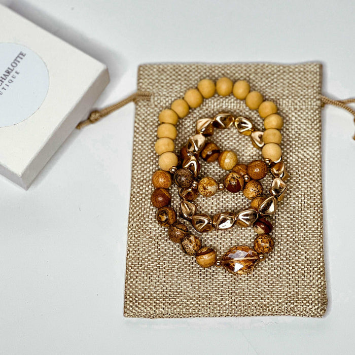 Bracelets - 'Fiona' Beaded Bracelet Set - Brown