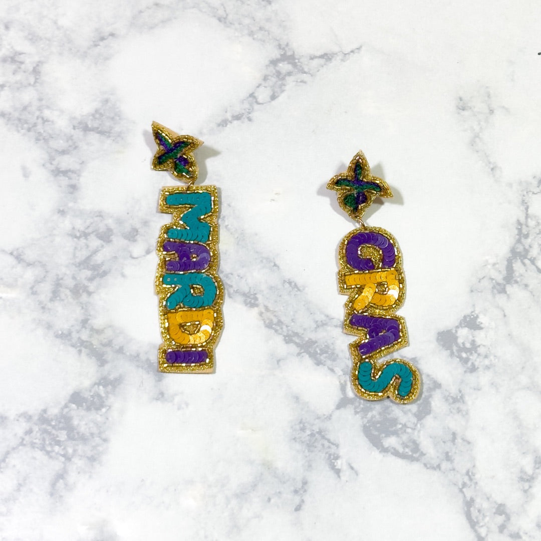 Mardi Gras Sequin Drop Earrings 