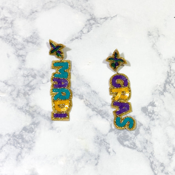 Mardi Gras Sequin Drop Earrings 