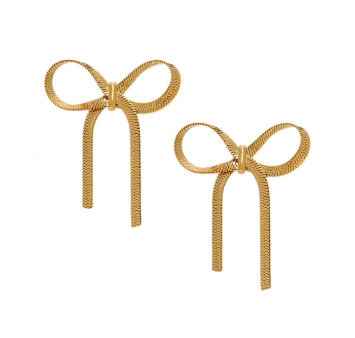 gold herringbone bow earrings