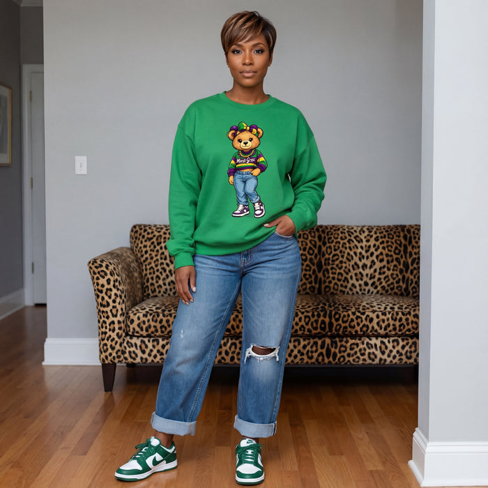 Mardi Gras Female Teddy Bear Sweatshirt | Green