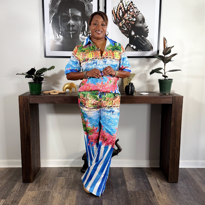 Resort Wear Pants Set | Blue/Red