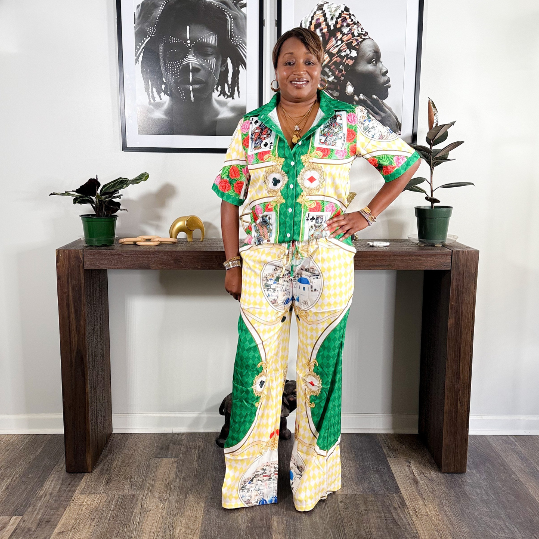 Resort Wear Pants Set | Green/Yellow