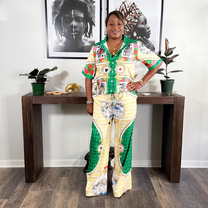 Resort Wear Pants Set | Green/Yellow
