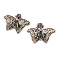 'Lyla' Beaded Butterfly Earrings - Metallic