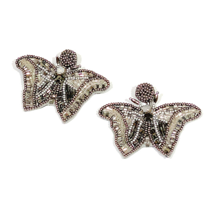'Lyla' Beaded Butterfly Earrings - Metallic