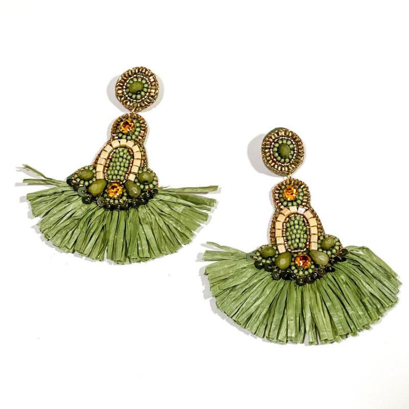 'Corin' Raffia Fan Earrings