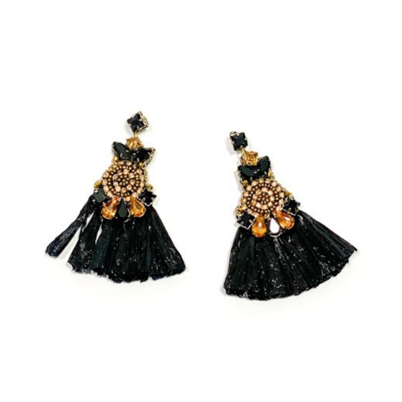 'Blanche' Jeweled Raffia Earrings-House of Charlotte Boutique
