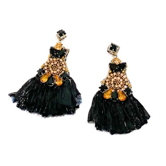 'Blanche' Jeweled Raffia Earrings-House of Charlotte Boutique