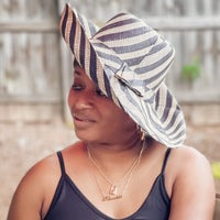 'Monica' Striped Wide Brim Straw Hat